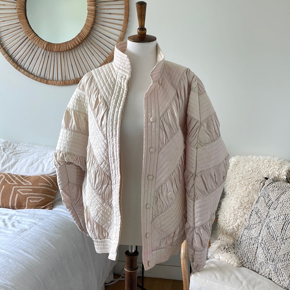 Vintage 100% Silk Chevron Bomber Jacket